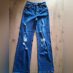 Trendy Distressed Wide Leg Jeans in Blue